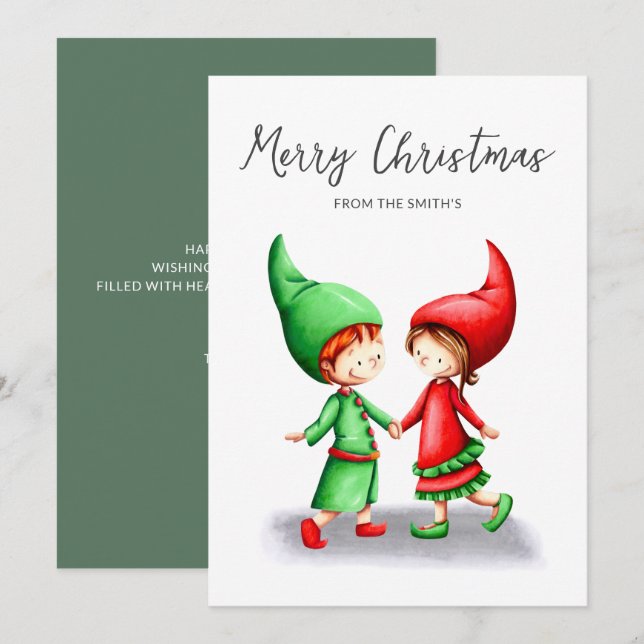 Cartes Pour Fêtes Annuelles Jolies elfes Joyeux Noël (Devant / Derrière)