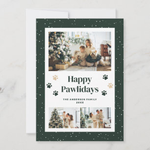 Cartes Pour Fêtes Annuelles Jolies empreintes de patte vertes sur neige Photo