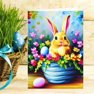 Cartes Pour Fêtes Annuelles Jolies fleurs, lapin lapin et oeufs de Pâques