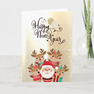 Cartes Pour Fêtes Annuelles Jolies Reindeuses, Noël Claus Gold Holiday