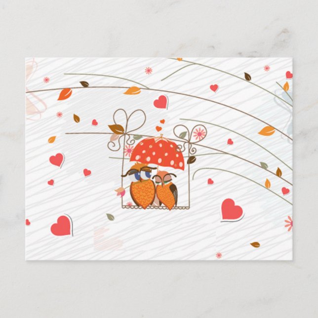 Cartes Pour Fêtes Annuelles Jolies valentines chouettes en amour sous paraplui (Devant)