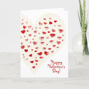 Cartes Pour Fêtes Annuelles Jolis cœurs aquarelle rouge Saint-Valentin blanc