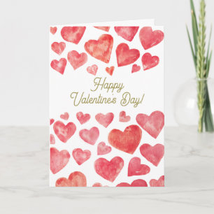 Cartes Pour Fêtes Annuelles Jolis cœurs rouges à l'aquarelle Joyeuse Saint-Val