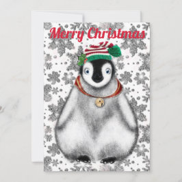 Cartes Pour Fêtes Annuelles Jolis flocons de neige scintillants de pingouin de