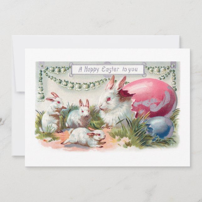 Cartes Pour Fêtes Annuelles Jolis lapins et œufs de Pâques vintage (Devant)