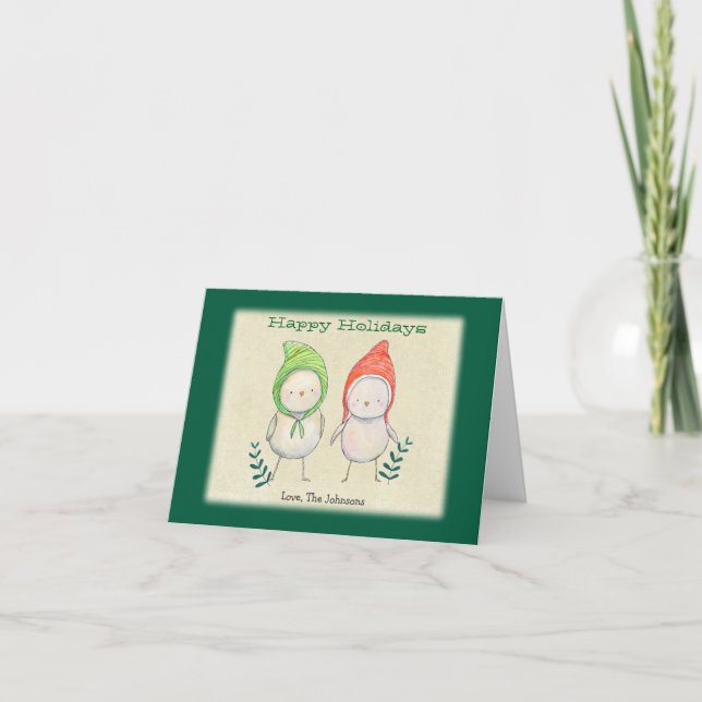Cartes Pour Fêtes Annuelles Jolis Petits Oiseaux Noël Personnalisable Fêtes (Devant)