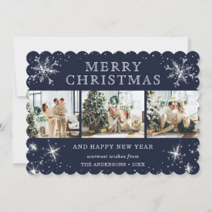 Cartes Pour Fêtes Annuelles Jolly Blue Silver Sparkly Snowflake Photo Collage