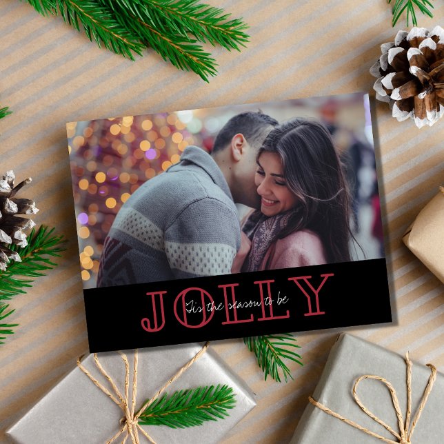 Cartes Pour Fêtes Annuelles Jolly Couple Photo Budget de Noël (Jolly Couple Photo Christmas Budget Holiday Postcard)