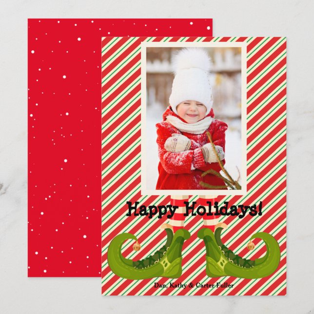 Cartes Pour Fêtes Annuelles Jolly Elf Legs Photo Happy (Devant / Derrière)