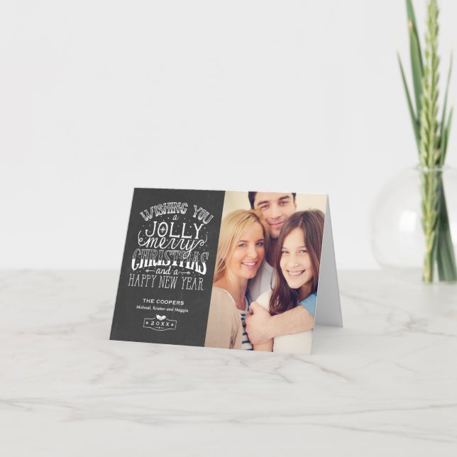 Cartes Pour Fêtes Annuelles Jolly Merry Christmas Chalkboard Famille Photo (Devant)