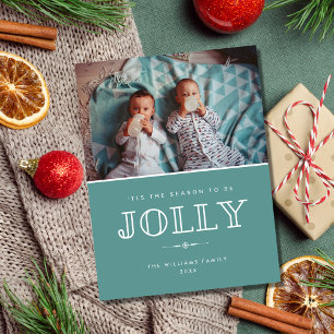 Cartes Pour Fêtes Annuelles Jolly Moderne Famille Turquoise Photo Noël