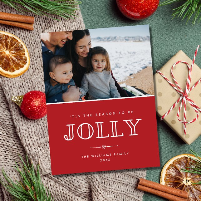 Cartes Pour Fêtes Annuelles Jolly Photo de famille moderne Noël (Jolly Modern Family Photo Christmas Holiday Postcard)