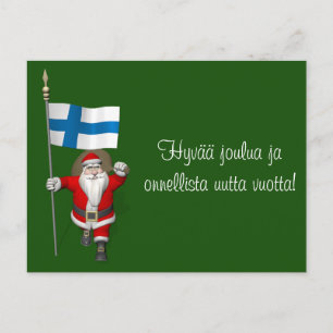 Cartes Pour Fêtes Annuelles Jolly Santa Claus Avec Drapeau De Finlande