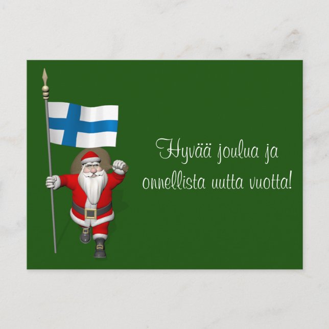 Cartes Pour Fêtes Annuelles Jolly Santa Claus Avec Drapeau De Finlande (Devant)