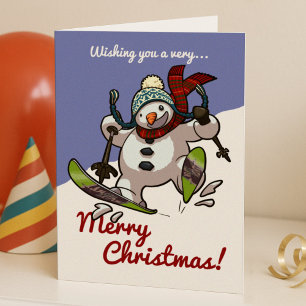 Cartes Pour Fêtes Annuelles Jolly Skiing Snowman Joyeux Cartoon de Noël