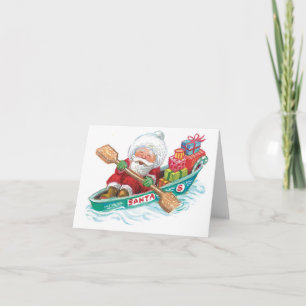 Cartes Pour Fêtes Annuelles Jote Cartoon Jolly Santa Claus dans un bateau de r
