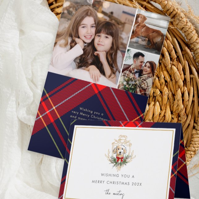 Cartes Pour Fêtes Annuelles Jote Christmas Chien Plaid Photo Collage (Créateur téléchargé)