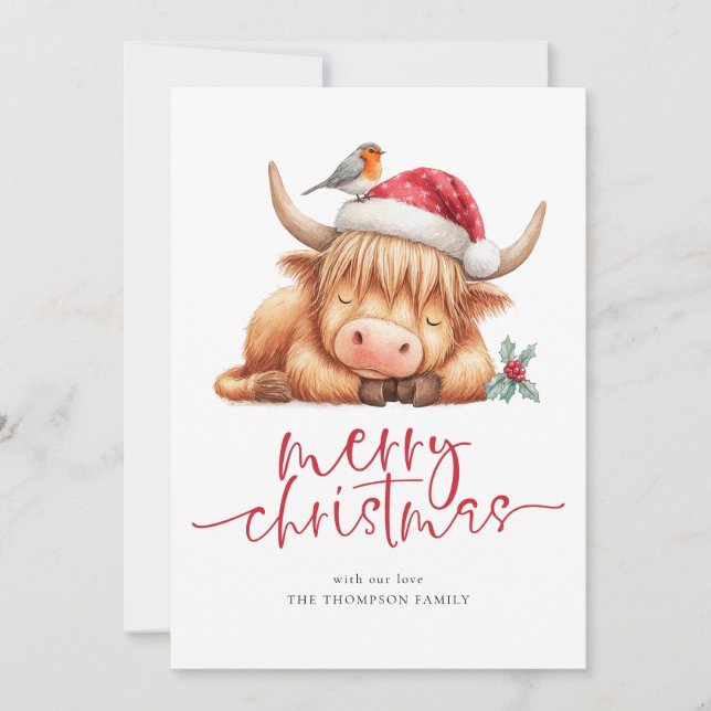 Cartes Pour Fêtes Annuelles Jote Highland Cow 2026 Calendrier Joyeux Noël (Devant)