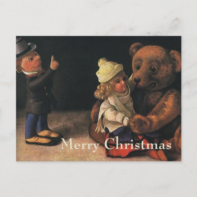 Cartes Pour Fêtes Annuelles Jouets de Noël, poupée et ours en peluche (Devant)