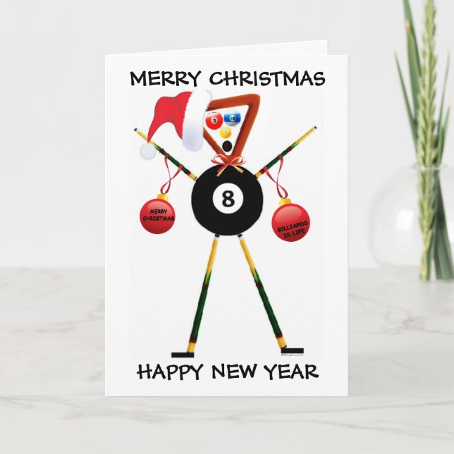 Cartes Pour Fêtes Annuelles Joueur de billards de Joyeux Noël (Devant)