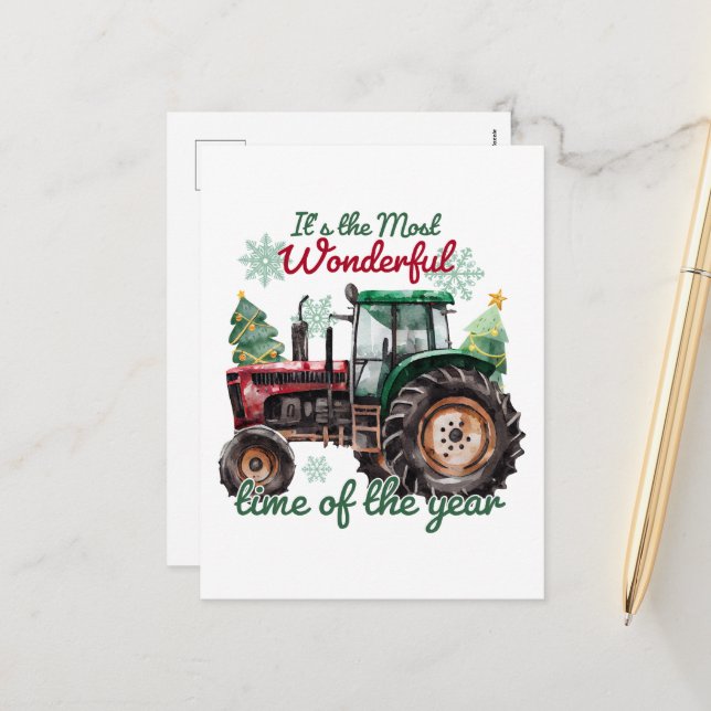 Cartes Pour Fêtes Annuelles Jour d'aquarelle du tracteur du pays (Devant/Arrière en situation)