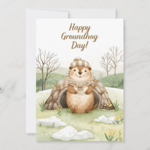 Cartes Pour Fêtes Annuelles Jour de la marmotte aquarelle