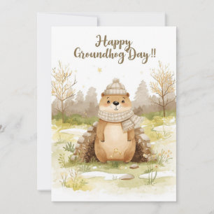 Cartes Pour Fêtes Annuelles Jour de la marmotte aquarelle