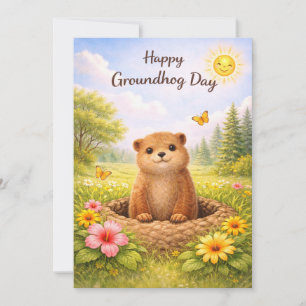 Cartes Pour Fêtes Annuelles Jour de la marmotte aquarelle
