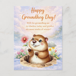 Cartes Pour Fêtes Annuelles Jour de la marmotte aquarelle 