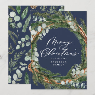 Cartes Pour Fêtes Annuelles Jour de Noël bleu feuillage minimal moderne