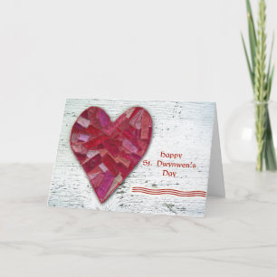 Cartes Pour Fêtes Annuelles Jour de St Dwynwen, coeur de patchwork sur le bois