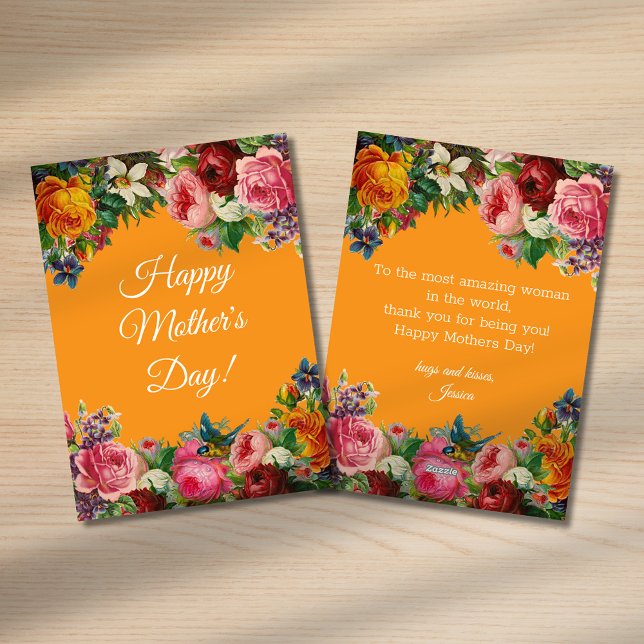 Cartes Pour Fêtes Annuelles jour des mères heureuses aquarelle orange botaniqu (Créateur téléchargé)