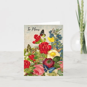 Cartes Pour Fêtes Annuelles Jour des mères Jardin oeillets papillons Rose
