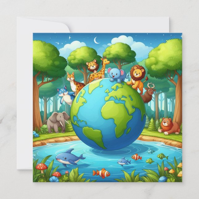 Cartes Pour Fêtes Annuelles Jour des terres heureux - Planète d'eau d'arbre ve (Devant)