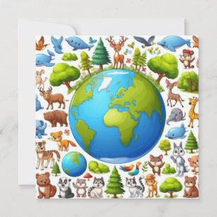 Cartes Pour Fêtes Annuelles Jour des terres heureux - Planète d'eau d'arbre ve