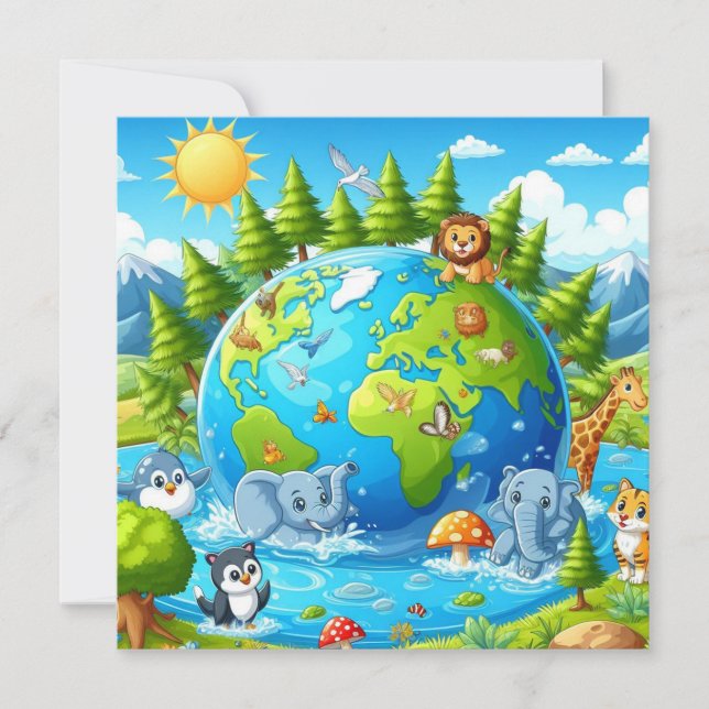 Cartes Pour Fêtes Annuelles Jour des terres heureux - Planète d'eau d'arbre ve (Devant)