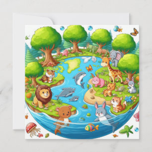Cartes Pour Fêtes Annuelles Jour des terres heureux - Planète d'eau d'arbre ve