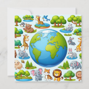 Cartes Pour Fêtes Annuelles Jour des terres heureux - Planète d'eau d'arbre ve