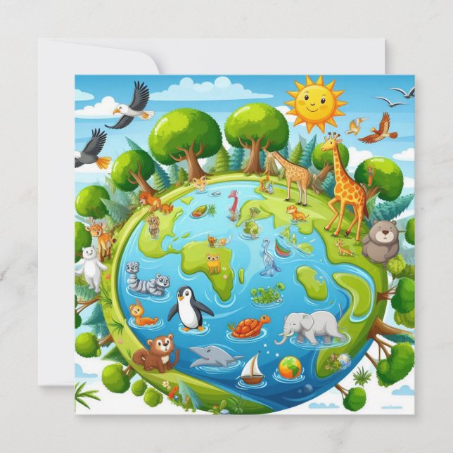 Cartes Pour Fêtes Annuelles Jour des terres heureux - Planète d'eau d'arbre ve (Devant)