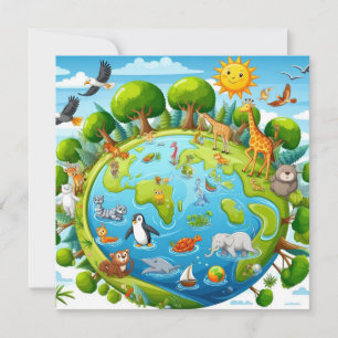 Cartes Pour Fêtes Annuelles Jour des terres heureux - Planète d'eau d'arbre ve