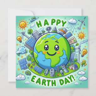 Cartes Pour Fêtes Annuelles Jour des terres heureux - Planète d'eau d'arbre ve
