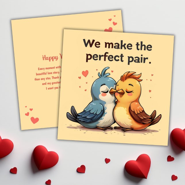 Cartes Pour Fêtes Annuelles Jour des Valentines, Cartoon Birds (Cute Cartoon Couple Of Birds Valentines Day Holiday Card)