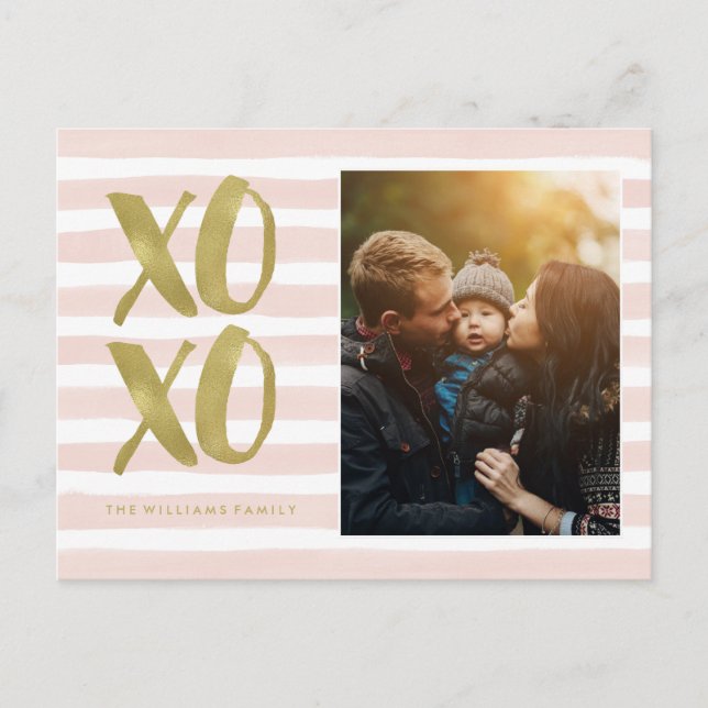 Cartes Pour Fêtes Annuelles Jour des Valentines rose et or XOXO (Devant)