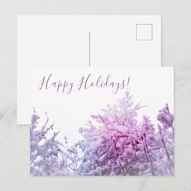 Cartes Pour Fêtes Annuelles Jour d'hiver rose teinté Snowy arbres (Devant / Derrière)