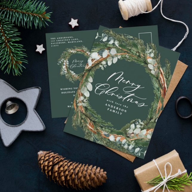 Cartes Pour Fêtes Annuelles Jour vert vert vert de feuillage d'aquarelle minim (Créateur téléchargé)