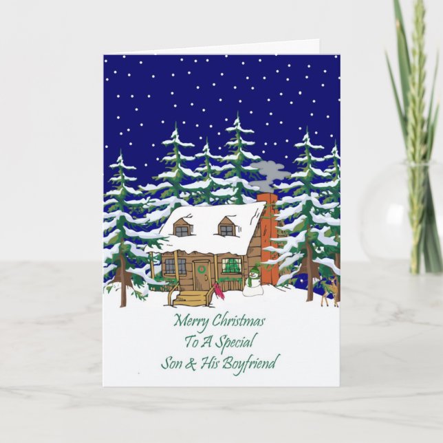 Cartes Pour Fêtes Annuelles Journal Cabine Noël Fils et copain (Devant)