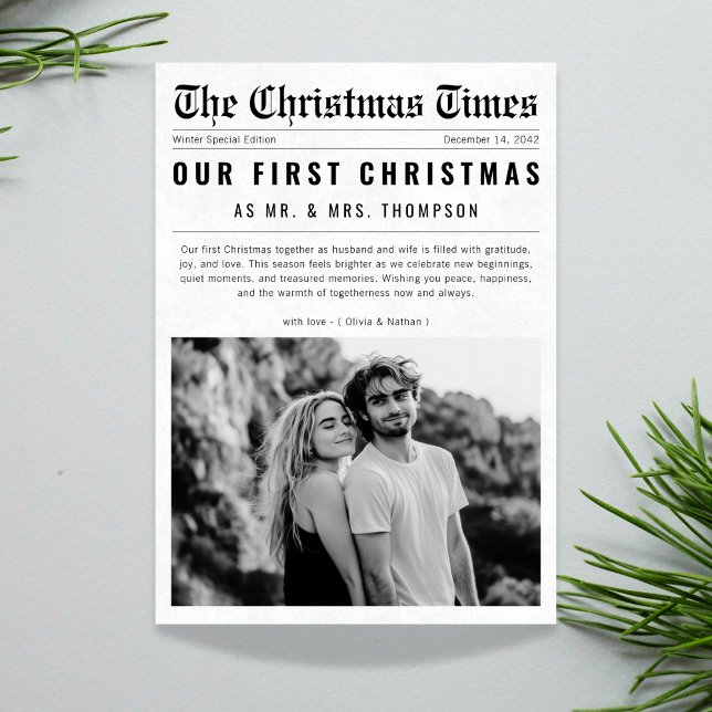 Cartes Pour Fêtes Annuelles Journal Notre premier Noël Marié Nouveau marié (Créateur téléchargé)