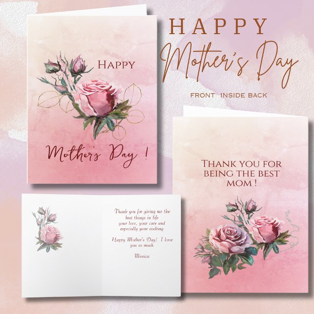 Cartes Pour Fêtes Annuelles Journée des mères roses peintes à la main ( Hand painted roses Mothers Day Holiday Card )