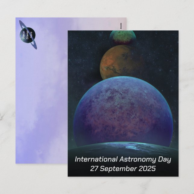 Cartes Pour Fêtes Annuelles Journée internationale de l'astronomie - Planètes (Devant / Derrière)