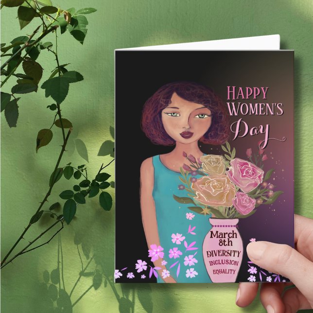Cartes Pour Fêtes Annuelles Journée internationale des femmes | Femmes avec va (Happy Women's Day _ Women with Vase Holiday Card)